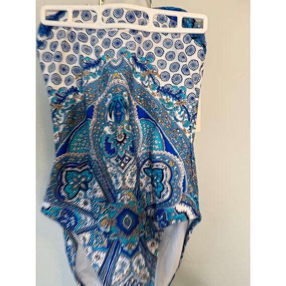 NWT Gottex Blue and White Pattern One Piece Swimsuit - Picture 5 of 8